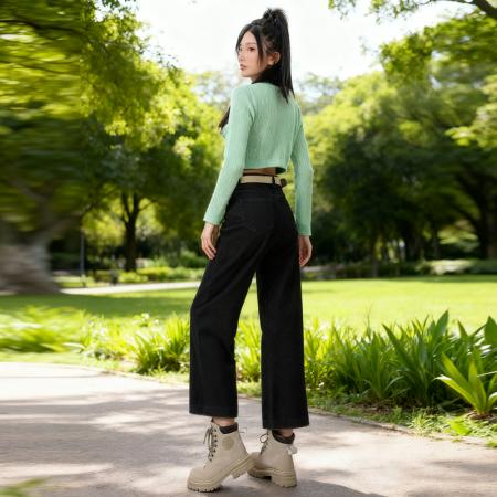 FA45286# 秋冬热卖新品加绒加厚无弹直筒裤九分配腰带牛仔裤女 服裝批發女裝批發服飾貨源