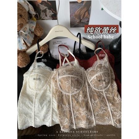 FA45293# 秋冬法式蕾丝纯欲吊带美背一体杯免穿文胸背心女修身显瘦 服裝批發女裝批發服飾貨源