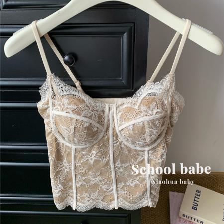 FA45293# 秋冬法式蕾丝纯欲吊带美背一体杯免穿文胸背心女修身显瘦 服裝批發女裝批發服飾貨源