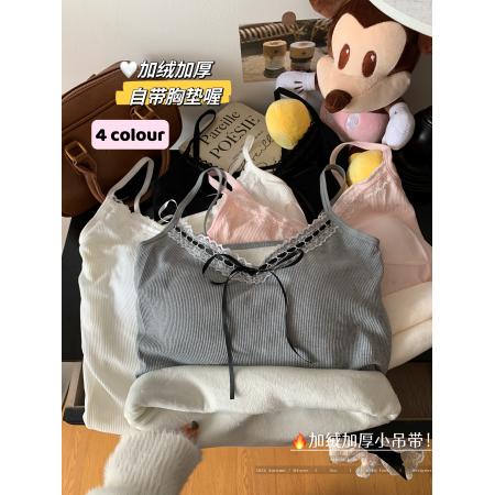 FA45295# 加绒加厚纯欲蕾丝花边抹胸背心甜辣妹蝴蝶结修身吊带美背 服裝批發女裝批發服飾貨源