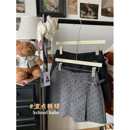 FA45297# 气质通勤复古毛呢波点短裤秋冬装高腰显瘦a字包臀短裙裤 服裝批發女裝批發服飾貨源