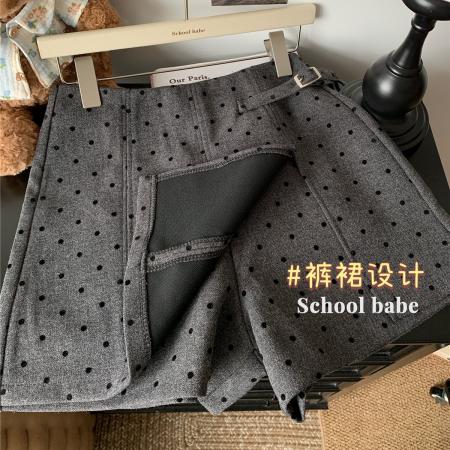 FA45297# 气质通勤复古毛呢波点短裤秋冬装高腰显瘦a字包臀短裙裤 服裝批發女裝批發服飾貨源