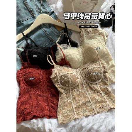 FA45299# 秋冬法式蕾丝纯欲吊带美背一体杯免穿文胸背心女修身显瘦 服裝批發女裝批發服飾貨源