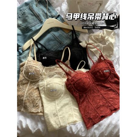FA45299# 秋冬法式蕾丝纯欲吊带美背一体杯免穿文胸背心女修身显瘦 服裝批發女裝批發服飾貨源