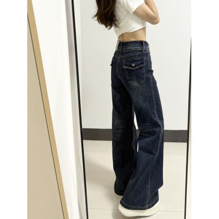 FA45306# 喇叭牛仔裤女大码秋季新款深蓝色休闲不贴腿显瘦百搭拖地裤子 服裝批發女裝批發服飾貨源