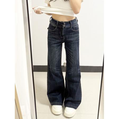 FA45306# 喇叭牛仔裤女大码秋季新款深蓝色休闲不贴腿显瘦百搭拖地裤子 服裝批發女裝批發服飾貨源