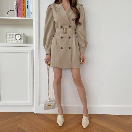 FA45318# 秋季韩国chic法式经典西装领腰带收腰显瘦气质长袖连衣裙 服裝批發女裝批發服飾貨源