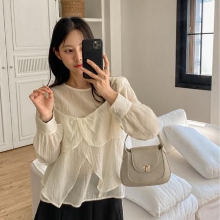 FA45320# 秋季新款韩东大门圆领长袖衬衫搭配花瓣边吊带背心两件套女 服裝批發女裝批發服飾貨源