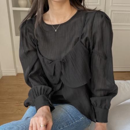 FA45320# 秋季新款韩东大门圆领长袖衬衫搭配花瓣边吊带背心两件套女 服裝批發女裝批發服飾貨源