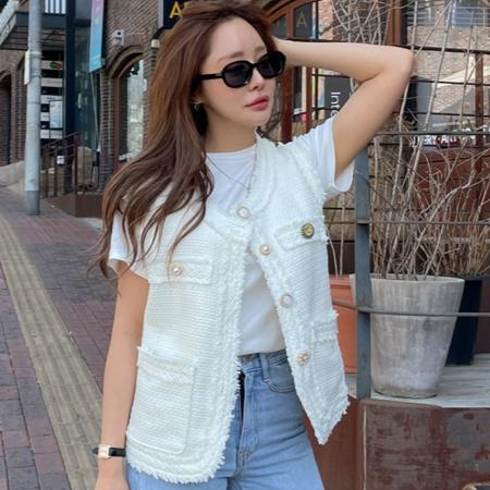 FA45321# 韩国法式气质百搭小香风粗花呢定制扣背心马甲外套上衣女 服裝批發女裝批發服飾貨源