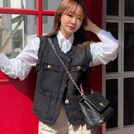 FA45321# 韩国法式气质百搭小香风粗花呢定制扣背心马甲外套上衣女 服裝批發女裝批發服飾貨源