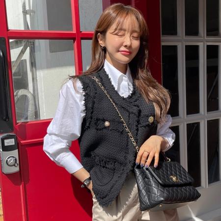 FA45321# 韩国法式气质百搭小香风粗花呢定制扣背心马甲外套上衣女 服裝批發女裝批發服飾貨源