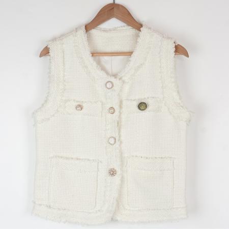 FA45321# 韩国法式气质百搭小香风粗花呢定制扣背心马甲外套上衣女 服裝批發女裝批發服飾貨源