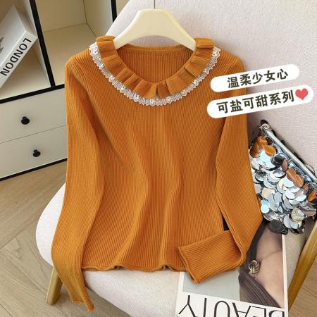 FA45331# 秋冬新款时尚洋气蕾丝拼接长袖针织衫女气质百搭打底衫毛衣上衣潮 服裝批發女裝批發服飾貨源