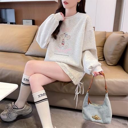 FA45333# 秋季曼巴棉圆领卡通印花长袖卫衣女潮 服裝批發女裝批發服飾貨源