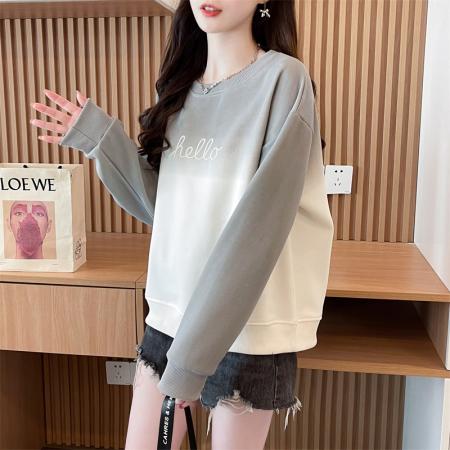 FA45334# 仿棉华棉复合渐变色早秋卫衣女新款设计感小个子宽松上衣 服裝批發女裝批發服飾貨源