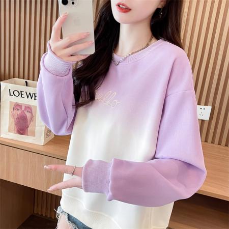 FA45334# 仿棉华棉复合渐变色早秋卫衣女新款设计感小个子宽松上衣 服裝批發女裝批發服飾貨源