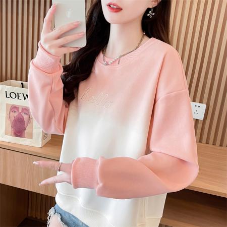 FA45334# 仿棉华棉复合渐变色早秋卫衣女新款设计感小个子宽松上衣 服裝批發女裝批發服飾貨源