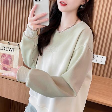 FA45334# 仿棉华棉复合渐变色早秋卫衣女新款设计感小个子宽松上衣 服裝批發女裝批發服飾貨源