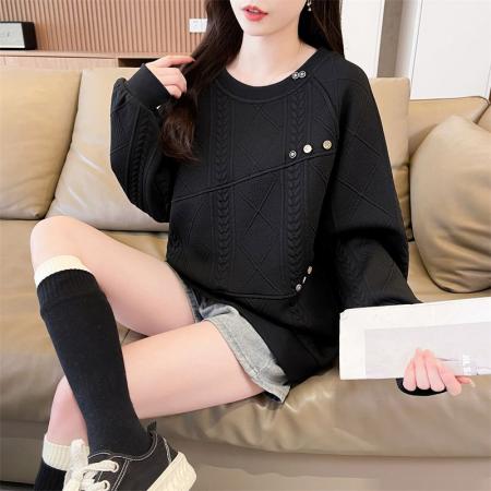 FA45335# 华棉棒球服新款连帽上衣学院风复古宽松开衫卫衣女 服裝批發女裝批發服飾貨源