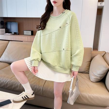 FA45335# 华棉棒球服新款连帽上衣学院风复古宽松开衫卫衣女 服裝批發女裝批發服飾貨源