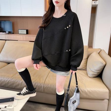 FA45335# 华棉棒球服新款连帽上衣学院风复古宽松开衫卫衣女 服裝批發女裝批發服飾貨源