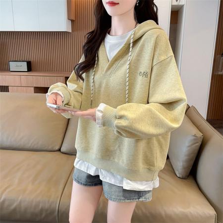 FA45336# 秋季曼巴棉假两件连帽百搭长袖卫衣女潮 服裝批發女裝批發服飾貨源