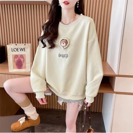 FA45338# 秋季新款韩版宽松圆领立体卡通装饰中长款薄款卫衣女 服裝批發女裝批發服飾貨源