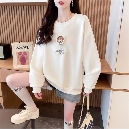 FA45338# 秋季新款韩版宽松圆领立体卡通装饰中长款薄款卫衣女 服裝批發女裝批發服飾貨源