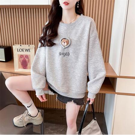 FA45338# 秋季新款韩版宽松圆领立体卡通装饰中长款薄款卫衣女 服裝批發女裝批發服飾貨源