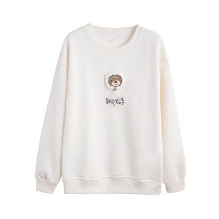 FA45338# 秋季新款韩版宽松圆领立体卡通装饰中长款薄款卫衣女 服裝批發女裝批發服飾貨源