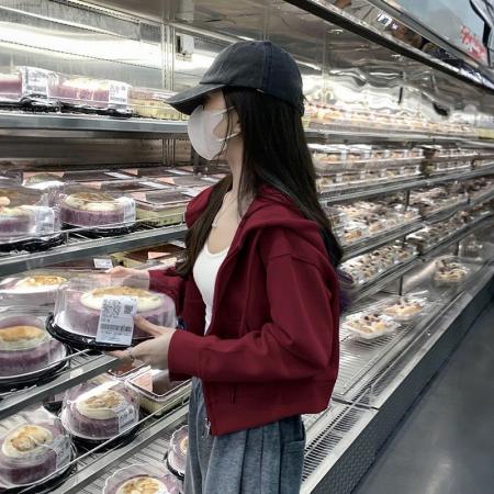 FA45339# 新款春秋季小个子美式短款连帽卫衣开衫拉链上衣外套女 服裝批發女裝批發服飾貨源