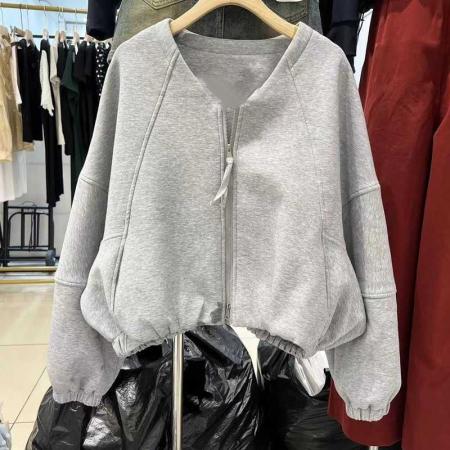 FA45341# 秋季设计感小众短款时尚休闲外套女新款V领卫衣开衫长袖上衣 服裝批發女裝批發服飾貨源