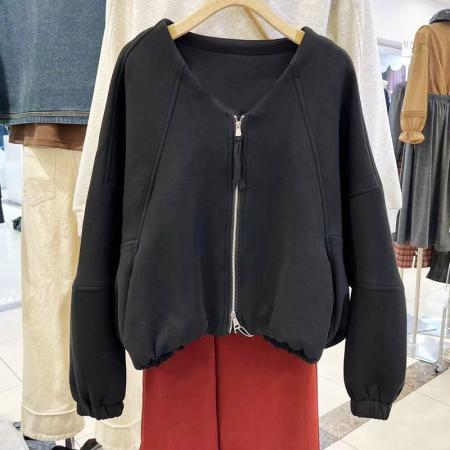 FA45341# 秋季设计感小众短款时尚休闲外套女新款V领卫衣开衫长袖上衣 服裝批發女裝批發服飾貨源