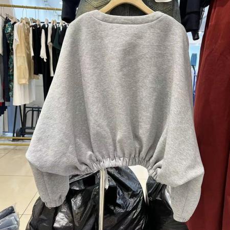 FA45341# 秋季设计感小众短款时尚休闲外套女新款V领卫衣开衫长袖上衣 服裝批發女裝批發服飾貨源