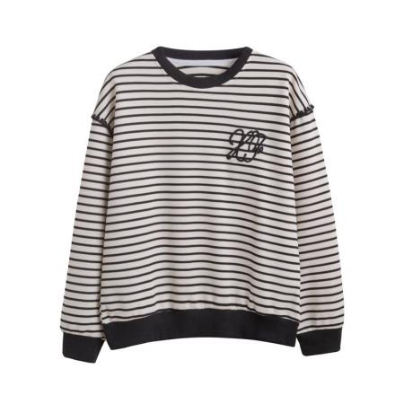 FA45342# 织条条纹卫衣女春秋装新款圆领贝壳宽松小个子上衣 服裝批發女裝批發服飾貨源