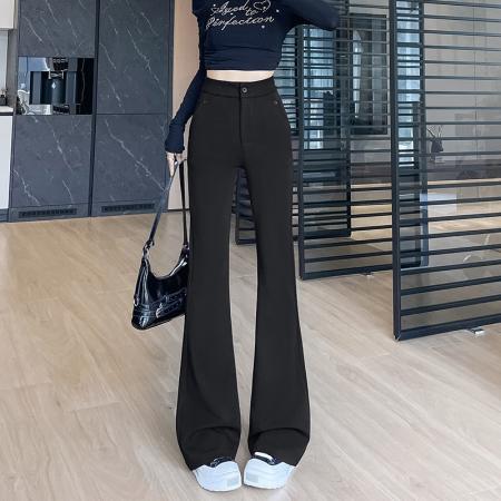 FA45345# 秋冬网红韩女高腰裤女拖地裤气质韩版阔腿裤女微喇叭裤子潮 服裝批發女裝批發服飾貨源