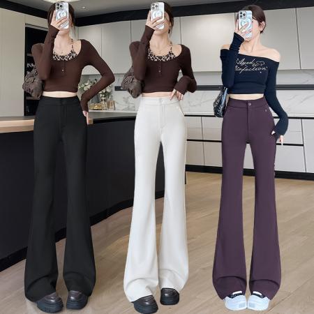 FA45345# 秋冬网红韩女高腰裤女拖地裤气质韩版阔腿裤女微喇叭裤子潮 服裝批發女裝批發服飾貨源
