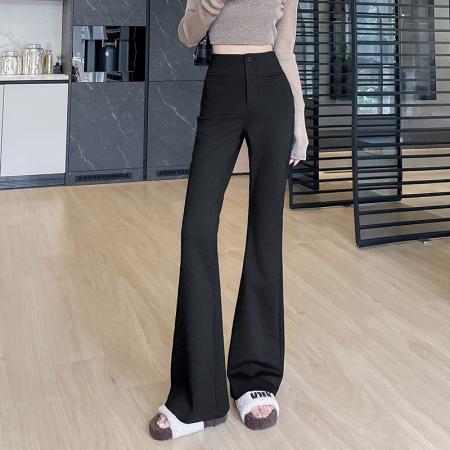 FA45346# 秋冬弹力牛仔棉高腰裤女拖地裤气质韩版阔腿裤女微喇叭裤子潮 服裝批發女裝批發服飾貨源