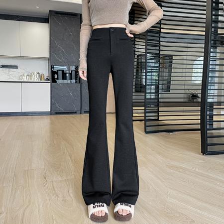 FA45346# 秋冬弹力牛仔棉高腰裤女拖地裤气质韩版阔腿裤女微喇叭裤子潮 服裝批發女裝批發服飾貨源