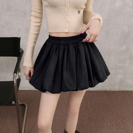 FA45351# 蓬蓬裙半身裙女秋新款麂皮绒短裙花苞裙裙伞裙裙子A字裙裤裙 服裝批發女裝批發服飾貨源
