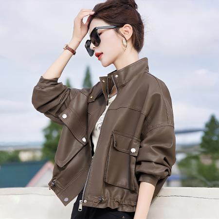 FA45357# pu皮衣外套女春秋装新新款高级感宽松短款机车皮夹克上衣潮 服裝批發女裝批發服飾貨源