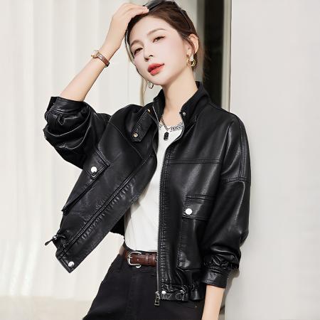 FA45357# pu皮衣外套女春秋装新新款高级感宽松短款机车皮夹克上衣潮 服裝批發女裝批發服飾貨源