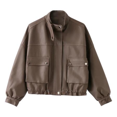 FA45357# pu皮衣外套女春秋装新新款高级感宽松短款机车皮夹克上衣潮 服裝批發女裝批發服飾貨源