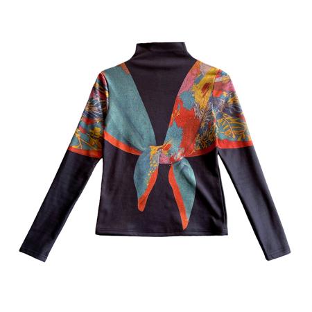 FA45358# 秋季新款拼色印花长袖半高领百搭洋气时尚显瘦修身打底衫女 服裝批發女裝批發服飾貨源