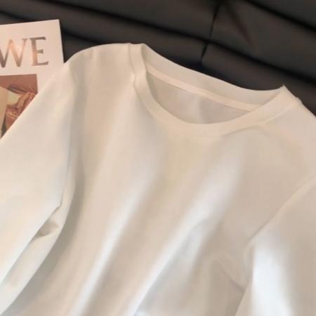 FA45371# 棉双面袖口蕾丝拼接白色内搭打底衫女新款长袖T恤 服裝批發女裝批發服飾貨源