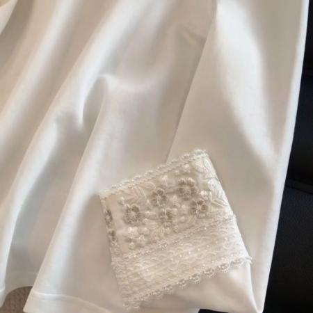 FA45371# 棉双面袖口蕾丝拼接白色内搭打底衫女新款长袖T恤 服裝批發女裝批發服飾貨源