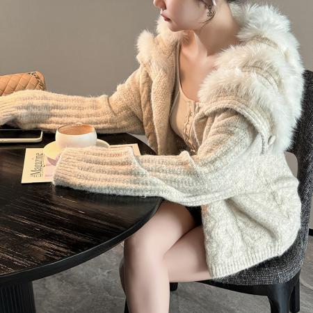 FA45372# 羊驼毛衣设计感海军领麻花软糯针织衫女开衫加厚毛领外套上衣 服裝批發女裝批發服飾貨源