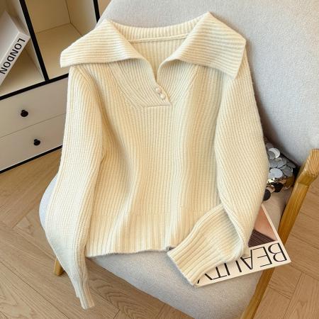 FA45373# 秋冬新款复古海军领针织衫女韩式百搭设计感翻领毛衣上衣 服裝批發女裝批發服飾貨源