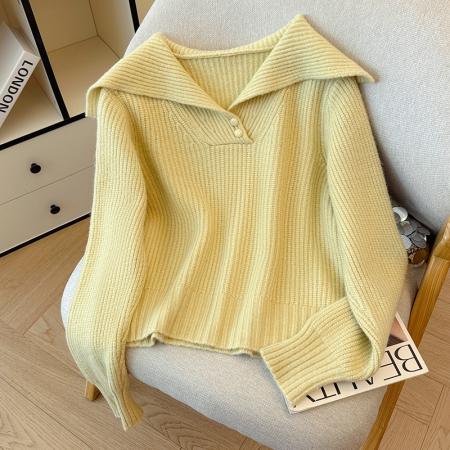 FA45373# 秋冬新款复古海军领针织衫女韩式百搭设计感翻领毛衣上衣 服裝批發女裝批發服飾貨源